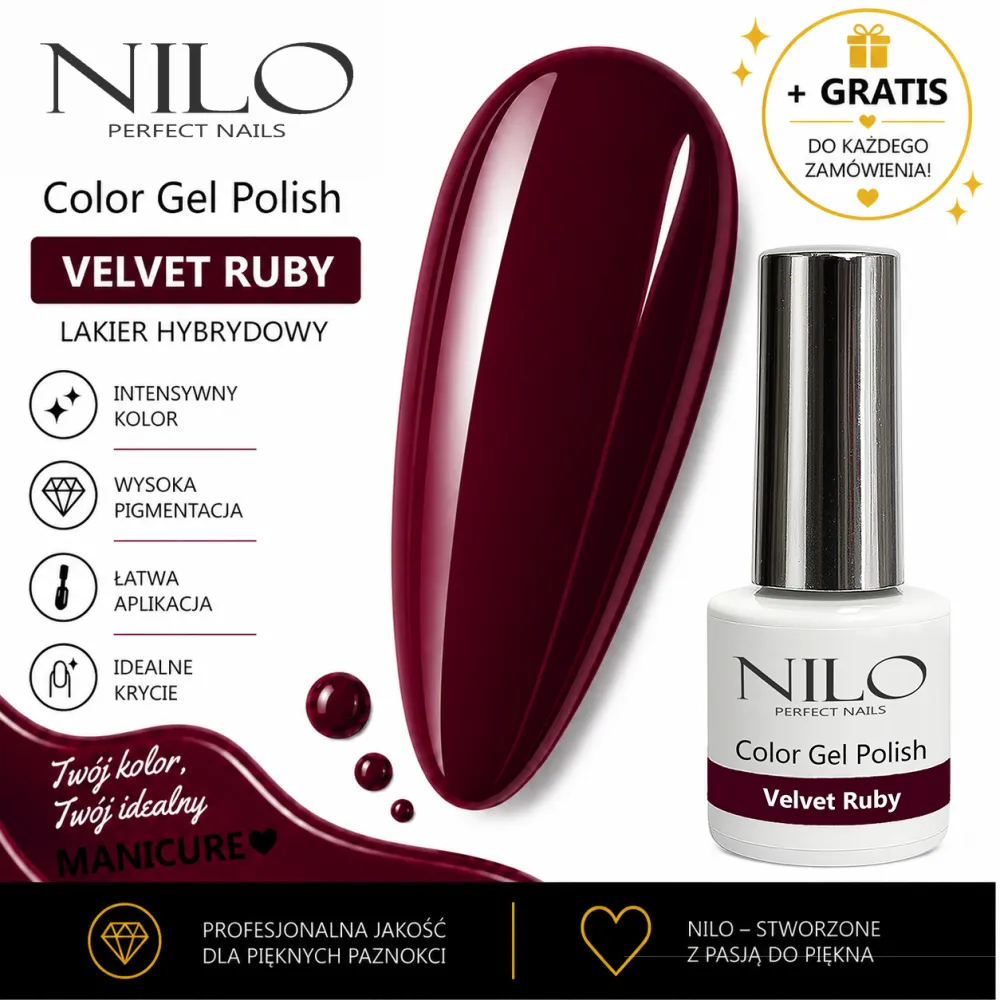 Lakier Hybrydowy Bordo Velvet Ruby no. 298 NILO Perfect Nails 10ml